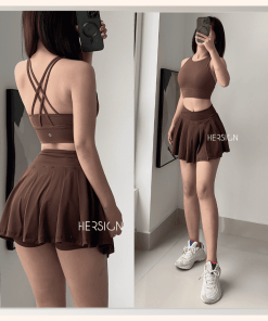 Set áo croptop chân váy xoè nữ chơi pickleball, tennis, golf HERSIGN-SMIXB21V04A
