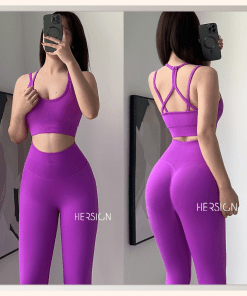 Set tập yoga Đồ tập gym nữ áo bra dây kép quần legging dài HERSIGN-SET178A