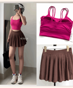 HERSIGN Đồ tập pickleball nữ Set váy tennis nữ Áo croptop chân váy thể thao SMIXB33V09C