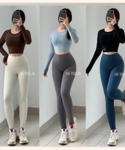 HERSIGN Set tập yoga Bộ đồ tập gym nữ Áo croptop dài tay Quần legging dài SMIXC30L36E BST HERSIGN EASE