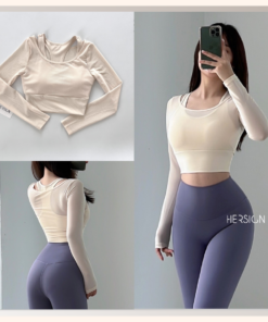 HERSIGN Áo tập yoga nữ Áo croptop tập gym nữ Áo dài tay phối lưới CROP34 BST HERSIGN EASE