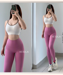 HERSIGN Set tập gym nữ Bộ đồ tập yoga nữ Áo bra dây kép quần legging SMIXB32BL28A BST HERSIGN CORELYNE