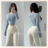 HERSIGN Set đồ tập gym nữ Đồ tập yoga Áo dài tay Quần legging SMIXC30L36B BST HERSIGN EASE