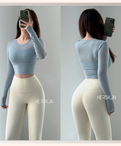 HERSIGN Set đồ tập gym nữ Đồ tập yoga Áo dài tay Quần legging SMIXC30L36B BST HERSIGN EASE