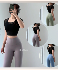 HERSIGN Set đồ tập gym nữ Đồ tập yoga nữ chạy bộ đạp xe áo ngắn tay quần dài SMIXC32L39A BST HERSIGN EASE