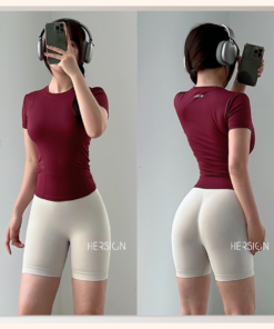 HERSIGN Set đồ tập gym nữ ngắn Áo thun ngắn tay quần short thể thao nữ chạy bộ đạp xe SMIXA20N20B BST HERSIGN OPEN AIR