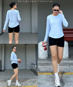 HERSIGN Set đồ tập gym nữ ngắn Bộ quần áo thể thao nữ chạy bộ đạp xe Áo dài tay SMIXA29N12 BST HERSIGN OPEN AIR